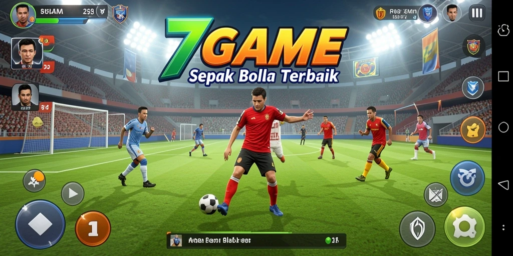 Tampilan gameplay 7GAME dengan aksi sepak bola yang mendebarkan.