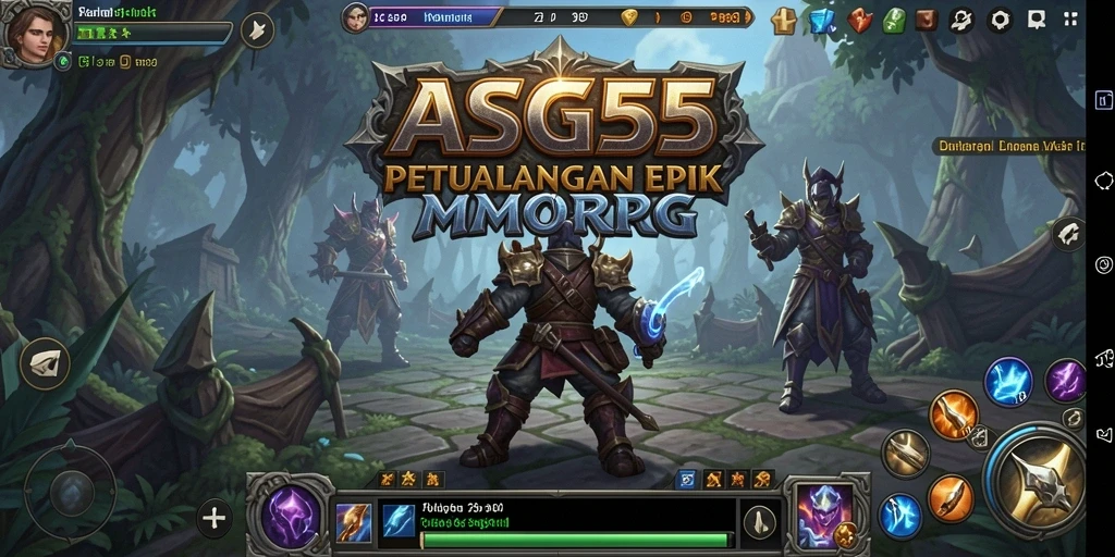 Screenshot ASG55 menampilkan pertarungan epik dalam dunia MMORPG yang kaya.