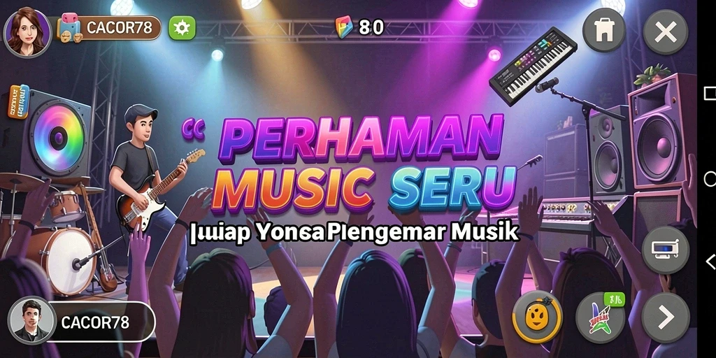 Tampilan gameplay <strong>CACOR78</strong> dengan berbagai not musik yang menari-nari.