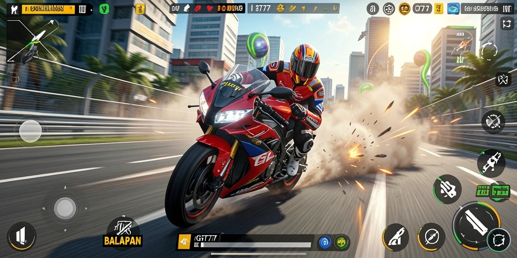 Tampilan gameplay GT777 yang mendebarkan dalam balapan motor.