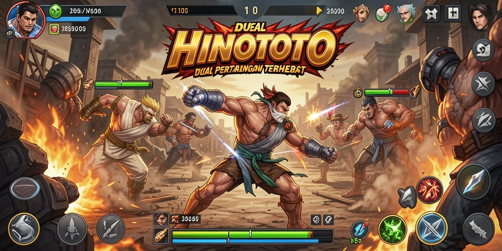 Tampilan gameplay HINOTOTO yang menegangkan dalam pertarungan.