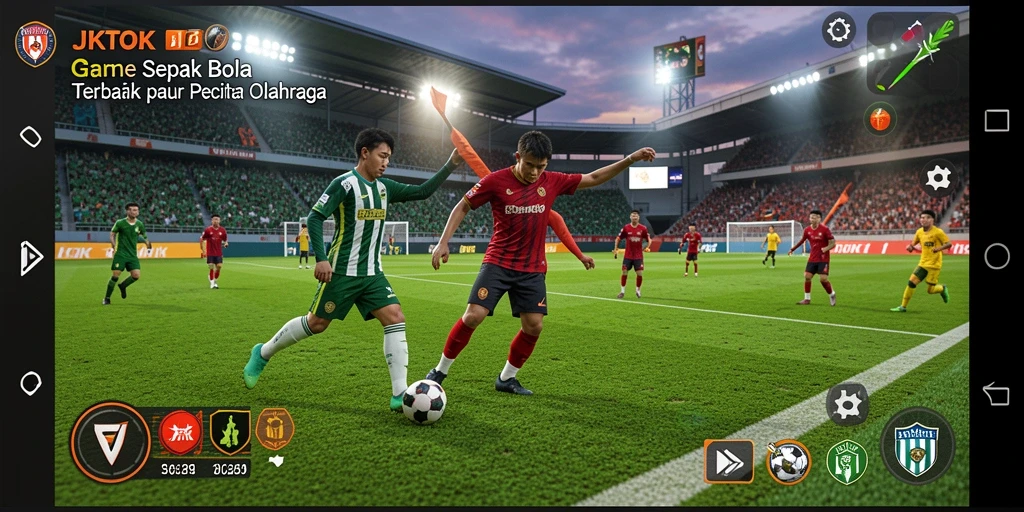 Screenshot JKTOK menampilkan aksi intens dalam pertandingan sepak bola.