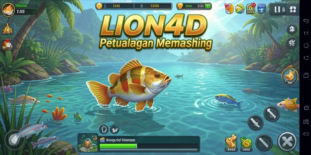 Tampilan gameplay <strong>LION4D</strong> yang menawan saat memancing di lautan.