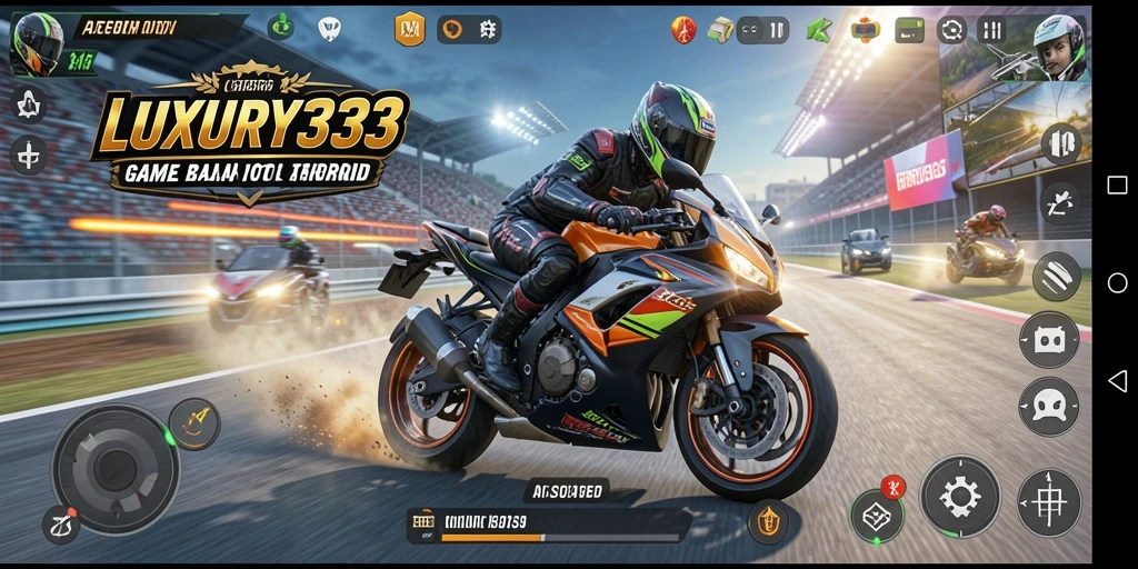 Tampilan gameplay LUXURY333 dengan aksi balap motor yang seru.