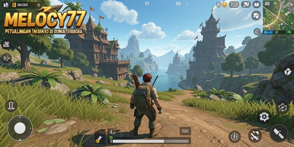 Screenshot dari gameplay <strong>MELODY77</strong> yang menunjukkan eksplorasi dunia terbuka.