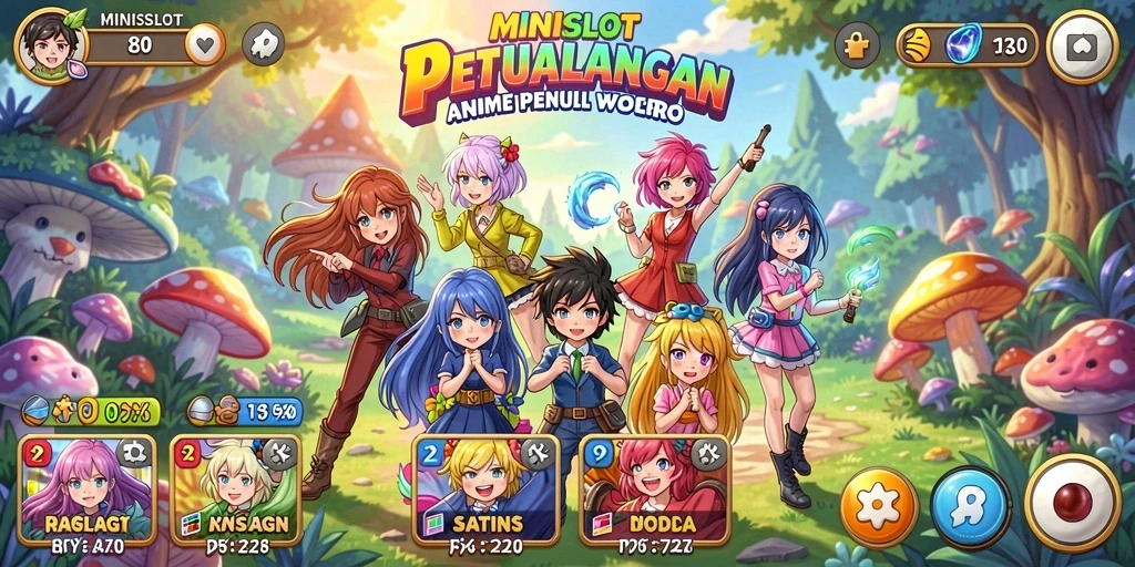 Screenshot dari gameplay MINISLOT yang menampilkan karakter Anime yang menarik.
