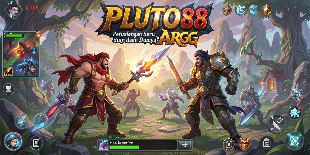 Screenshot gameplay PLUTO88 menampilkan aksi pertempuran yang intens.