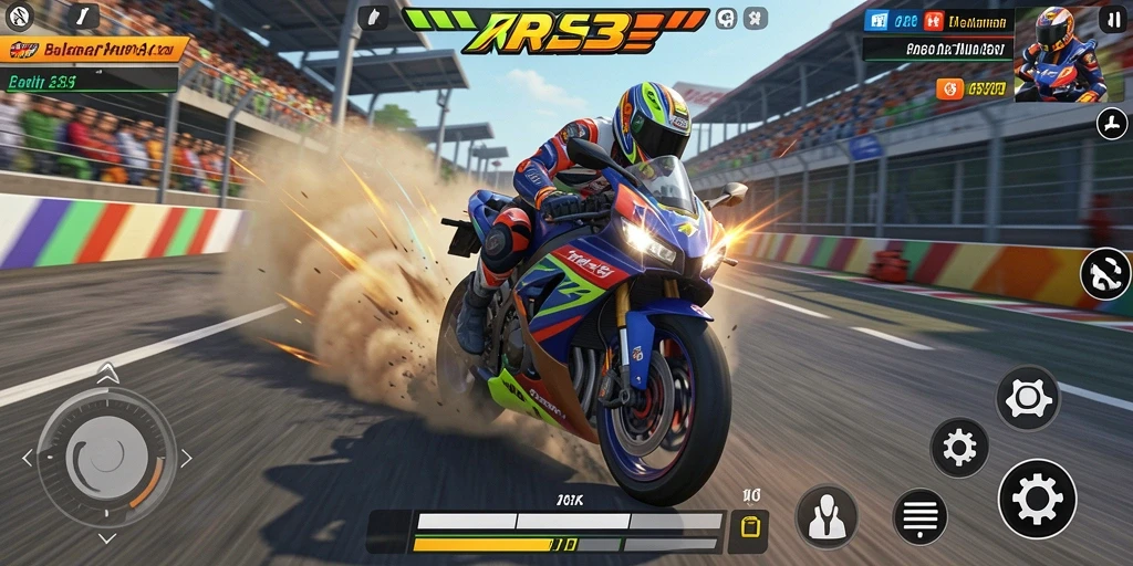 Gameplay balapan motor yang seru dan mendebarkan.