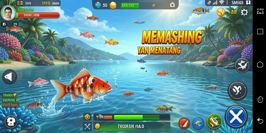 Tampilan gameplay memancing yang mendebarkan di SM605.