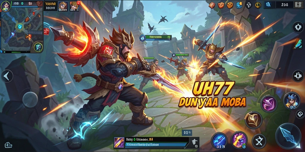 Screenshot UH77 menampilkan pertarungan seru dalam arena MOBA.