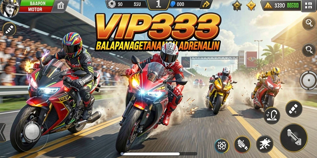 Gameplay seru di trek balapan VIP333 dengan motor yang bertenaga.